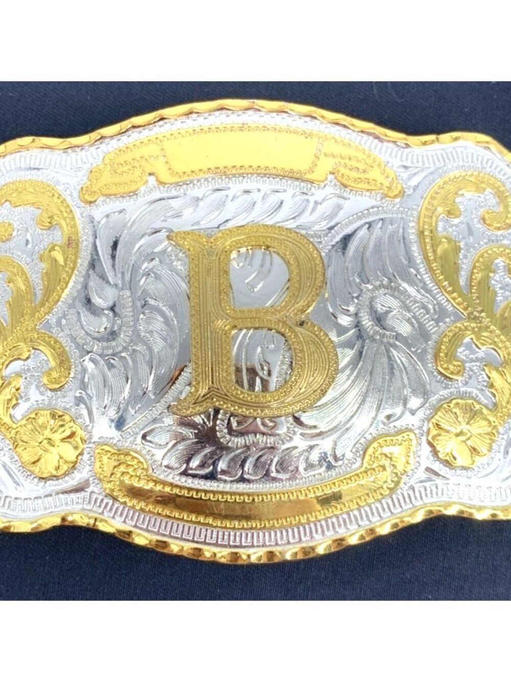 Montana Silversmiths Silverplate Initial B Silver Gold Boarder Buckle Large 5.5"